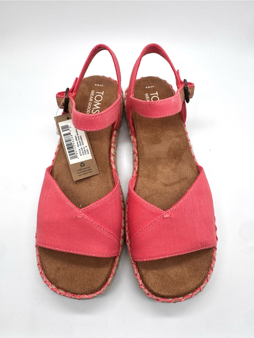 TOMS Abby Shell Pink Flatform Espadrille Sandals Women’s Size 8 New
